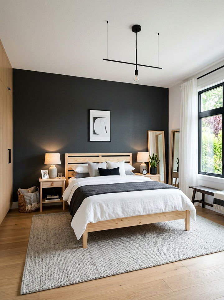 Black and light wood bedroom - 30 scandinavian black bedroom ideas