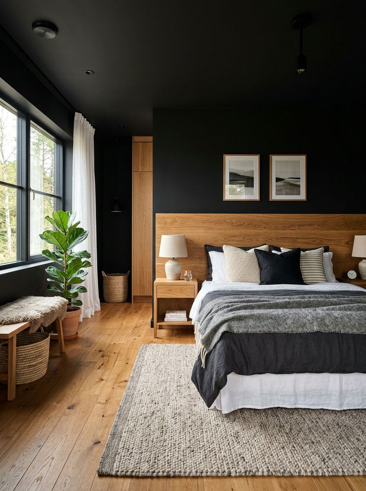 Black and oak bedroom - 30 scandinavian black bedroom ideas