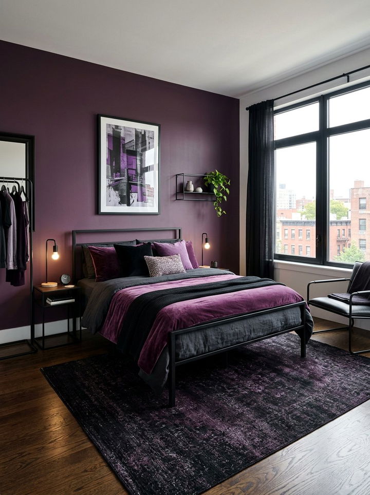 Black and purple bedroom - 30 deep purple bedroom ideas