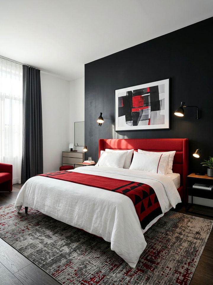 Black and red bedroom accent wall - 30 black and red bedroom color combo