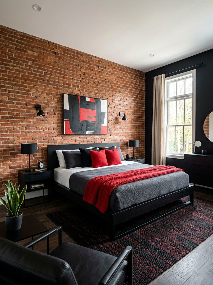 Black and red bedroom brick wall - 30 black and red bedroom color combo