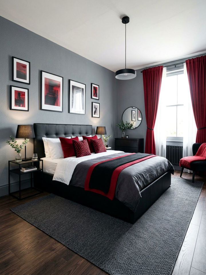 Black and red bedroom gray accents - 30 black and red bedroom color combo