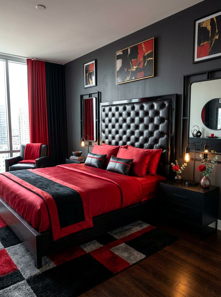 Black and red bedroom leather headboard - 30 black and red bedroom color combo