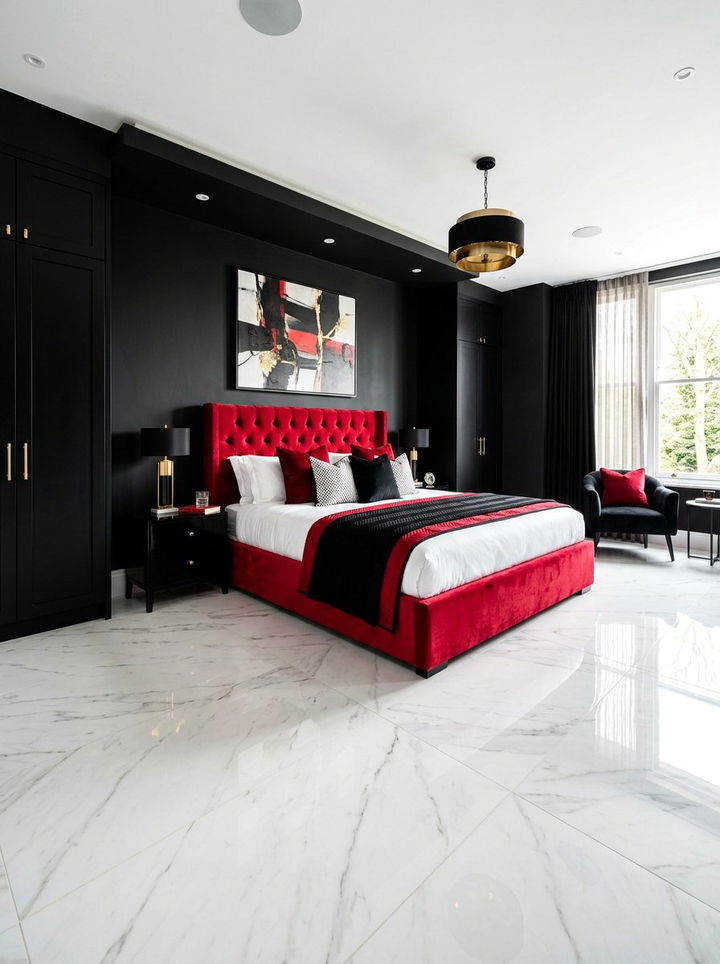 Black and red bedroom marble floor - 30 black and red bedroom color combo