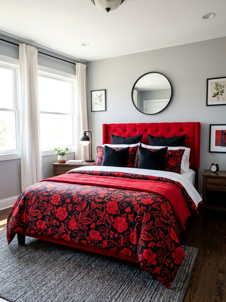 Black and red bedroom patterned bedding - 30 black and red bedroom color combo