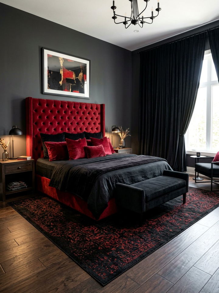 Black and red bedroom velvet textures - 30 black and red bedroom color combo