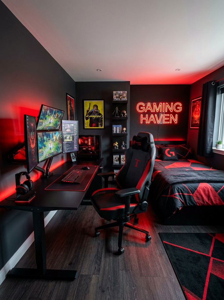 Black and red gaming bedroom - 30 black and red bedroom color combo