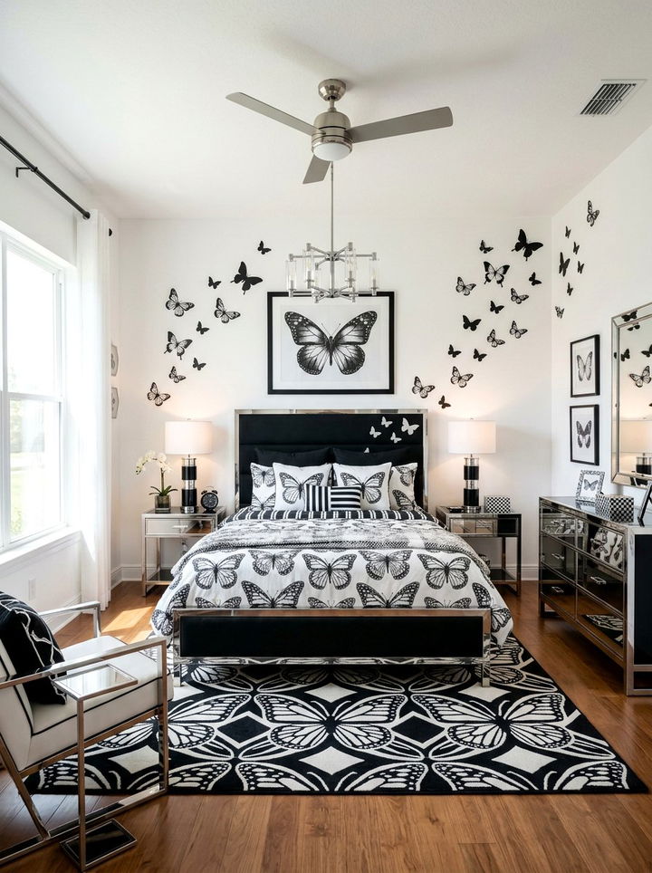 Black and white butterfly bedroom - 30 butterfly bedroom ideas