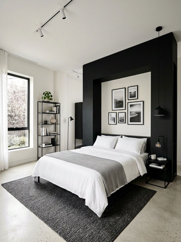 Black and white minimalist color block - 30 bedroom color blocking ideas