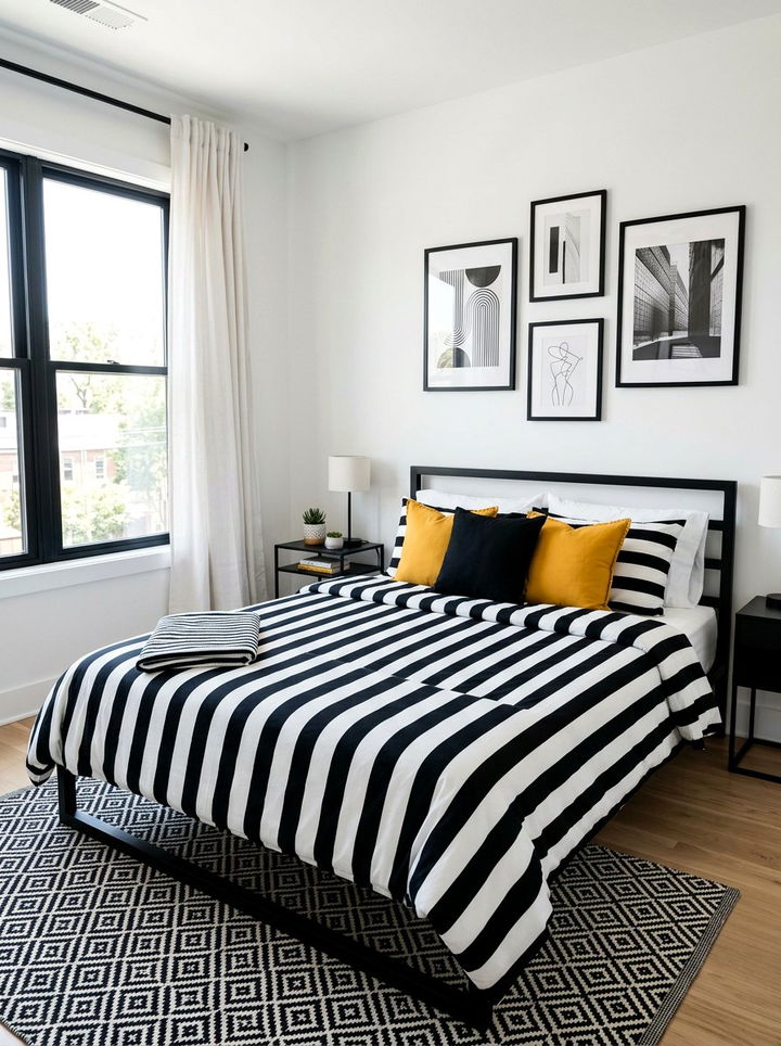 Black and white striped bedding - 30 bedroom striped bedding ideas