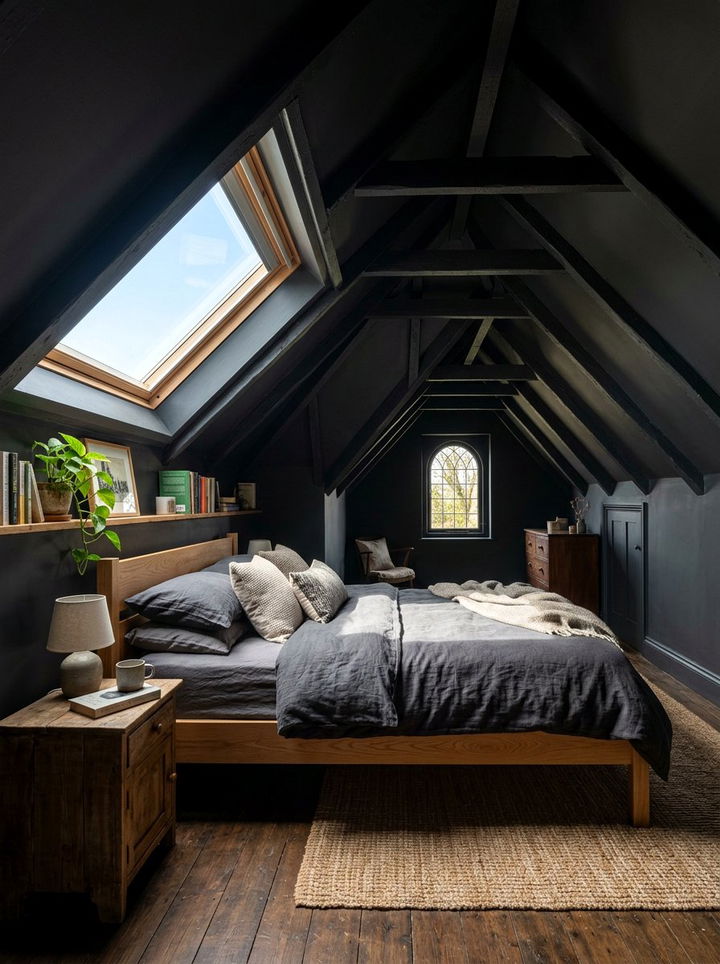 Black attic bedroom - 30 scandinavian black bedroom ideas