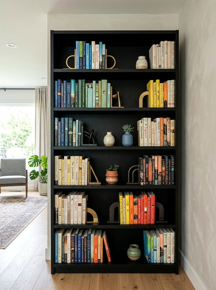 Black bookshelf - 30 black bedroom furniture ideas