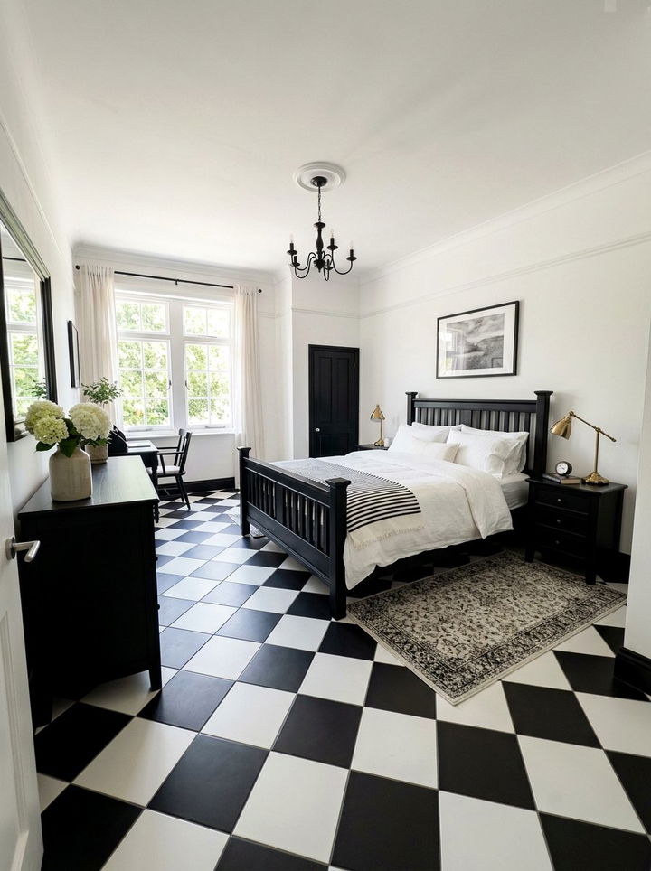 Black checkered floor bedroom - 30 traditional black bedroom ideas