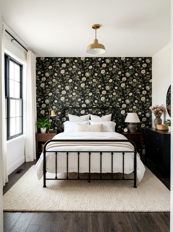 Black floral wallpaper bedroom - 30 traditional black bedroom ideas
