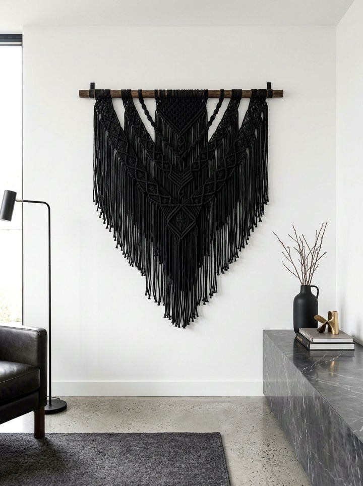 Black macrame wall hanging - 30 bedroom macrame wall hangings