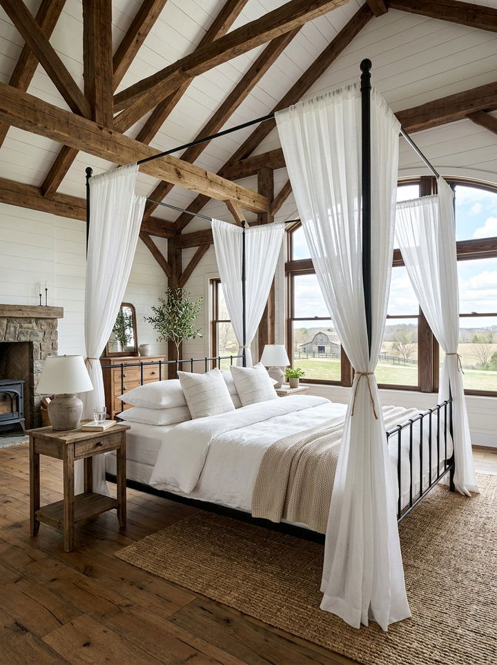 Black metal canopy bed farmhouse - 30 farmhouse black bedroom ideas