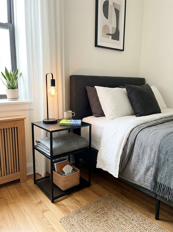 Black metal nightstand - 30 black bedroom furniture ideas