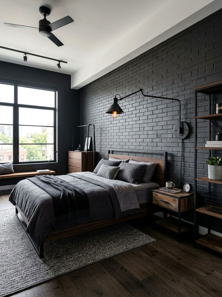 Black metal wall lamp - 30 bedroom dimmer lights ideas