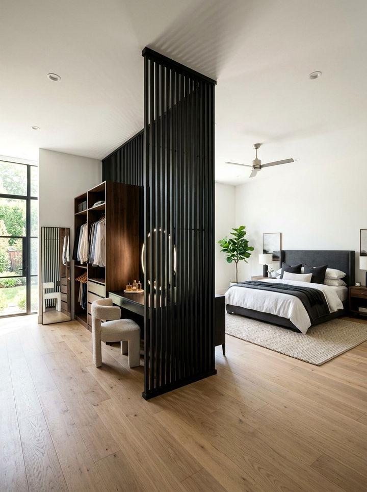 Black room divider - 30 black bedroom furniture ideas