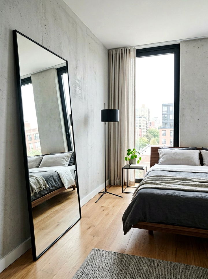 Black thin frame mirror - 30 bedroom leaning mirrors