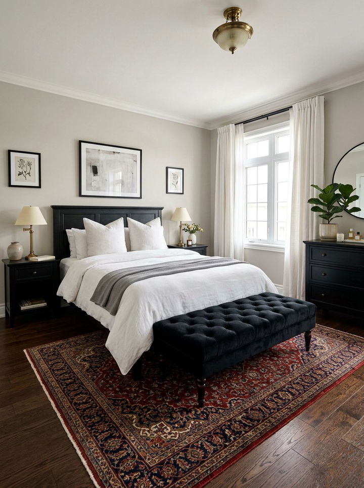 Black tufted bench bedroom - 30 traditional black bedroom ideas