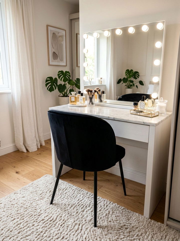 Black vanity chair - 30 black bedroom furniture ideas