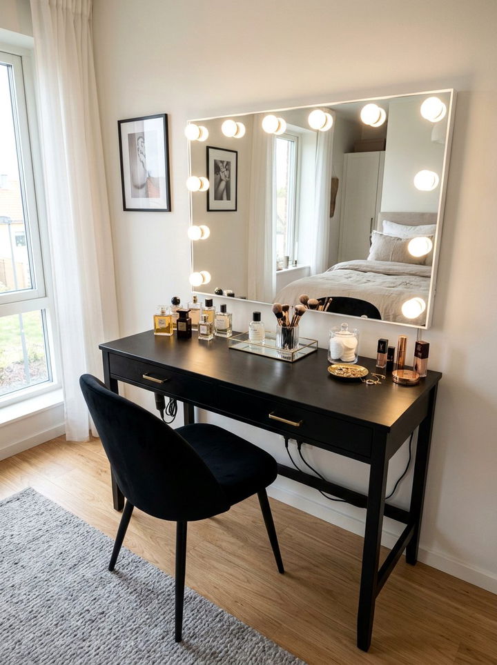 Black vanity table - 30 black bedroom furniture ideas