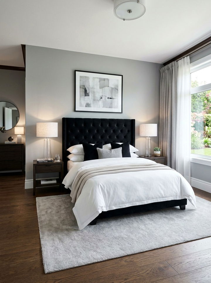 Black velvet headboard bedroom - 30 traditional black bedroom ideas