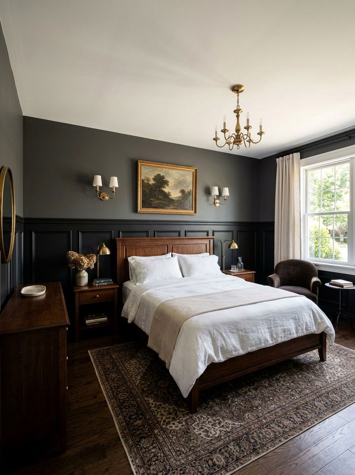 Black wainscoting bedroom - 30 traditional black bedroom ideas