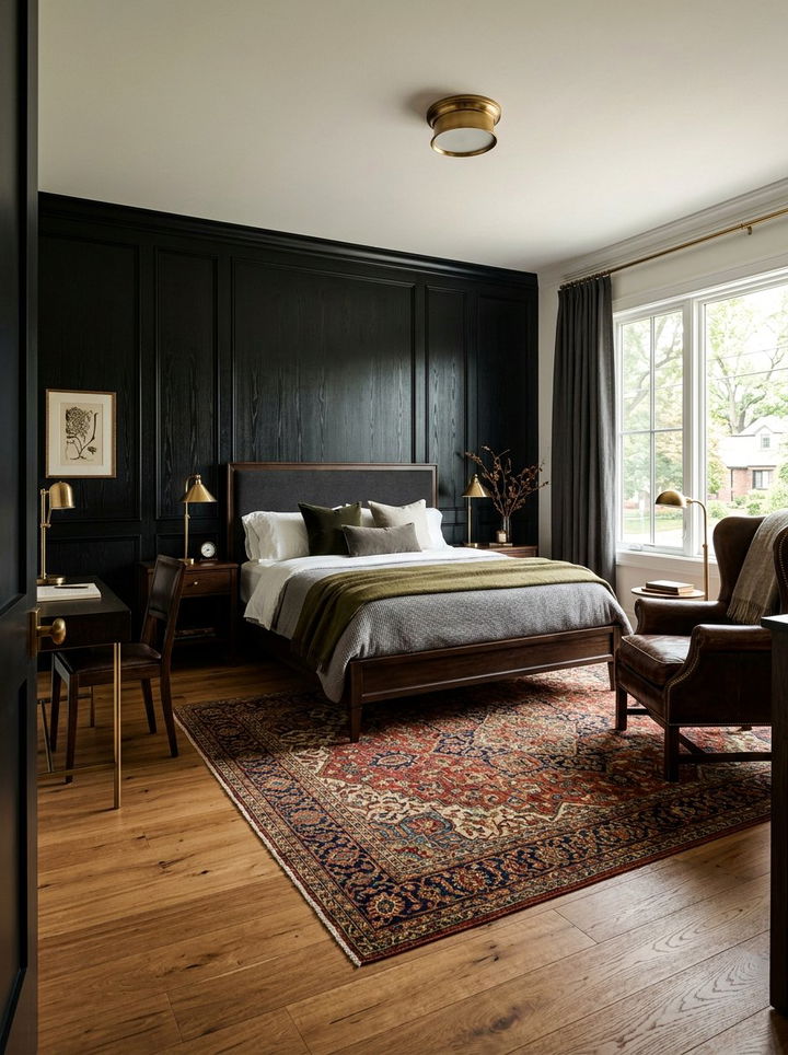 Black wood paneling bedroom - 30 traditional black bedroom ideas