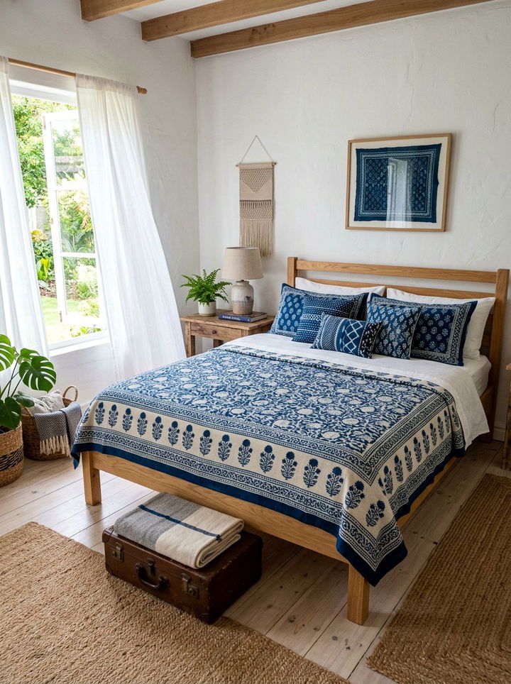 Block Print Cotton Bedspread - 30 handcrafted bedroom ideas
