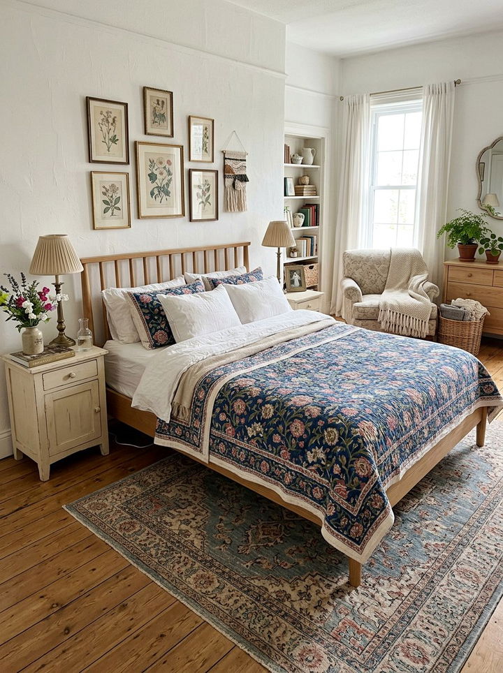 Block print quilt - 30 grandmillennial bedroom ideas
