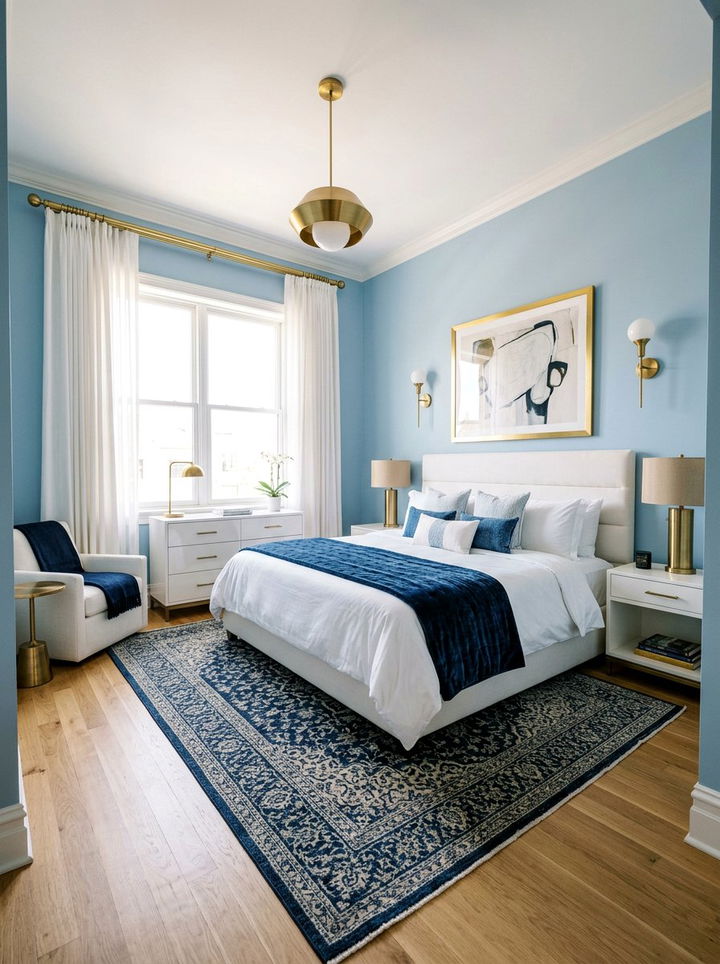 Blue And Brass Accents - 30 pastel blue bedroom ideas