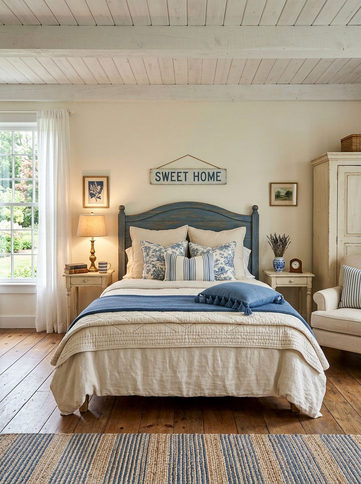 Blue And Cream Farmhouse Bedroom - 30 farmhouse blue bedroom ideas