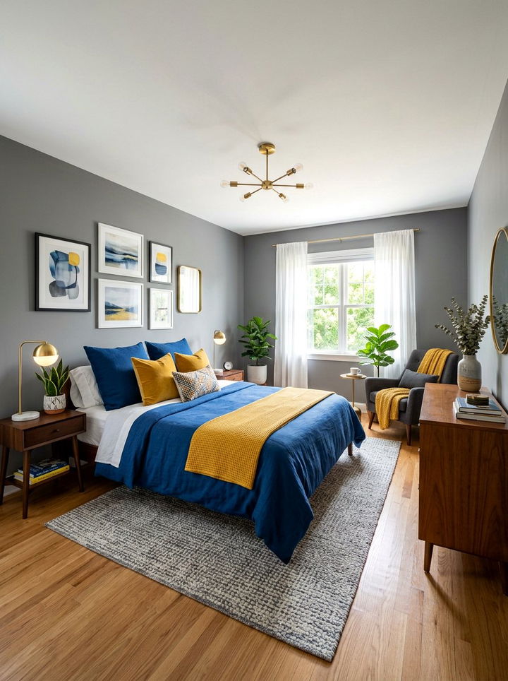Blue And Mustard Yellow Bedroom - 30 sapphire bedroom ideas