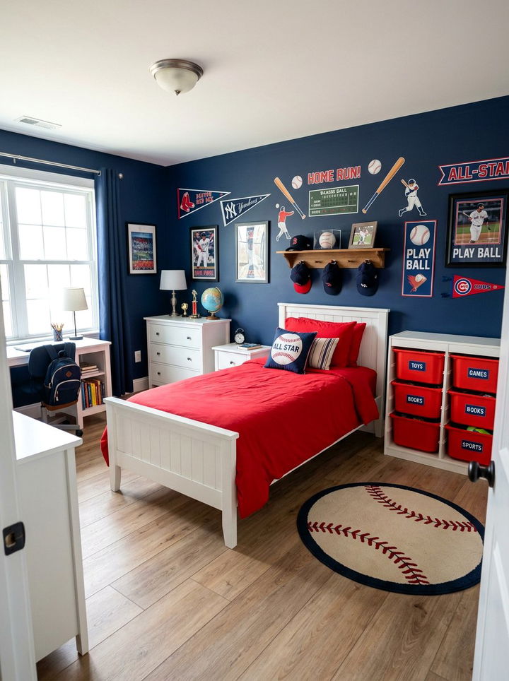 Blue And Red Boy Room - 30 baseball bedroom ideas