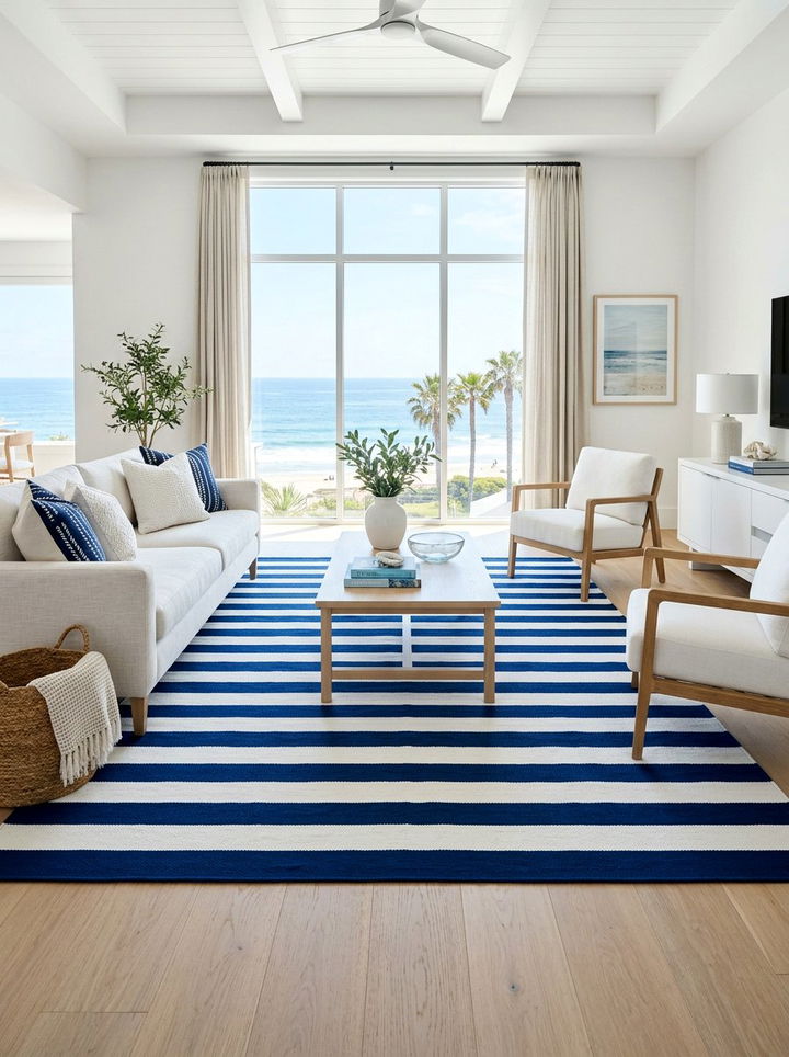 Blue And White Striped Rug - 30 nautical bedroom ideas