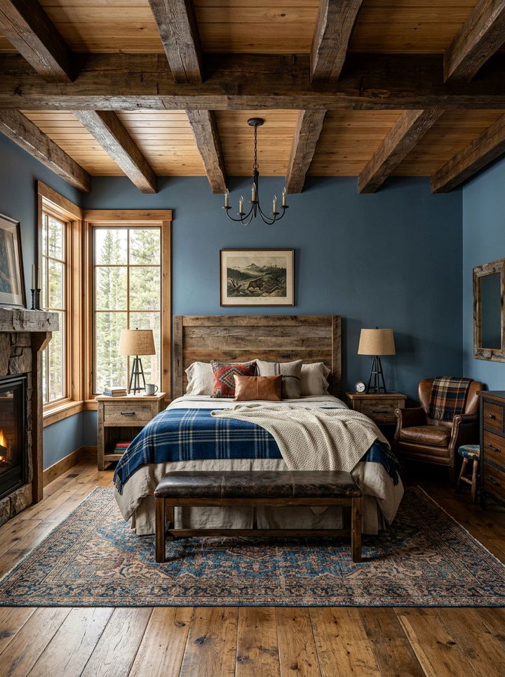 Blue And Wood Rustic Bedroom - 30 blue bedroom design ideas