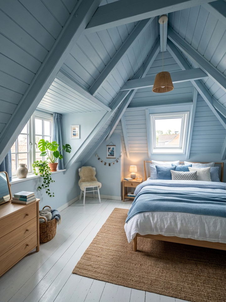 Blue Attic Bedroom - 30 scandinavian blue bedroom ideas