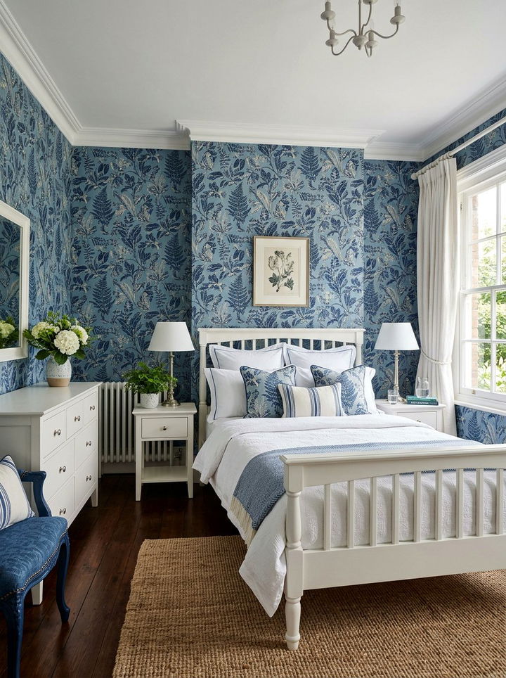 Blue Botanical Wallpaper - 30 bedroom botanical wallpapers