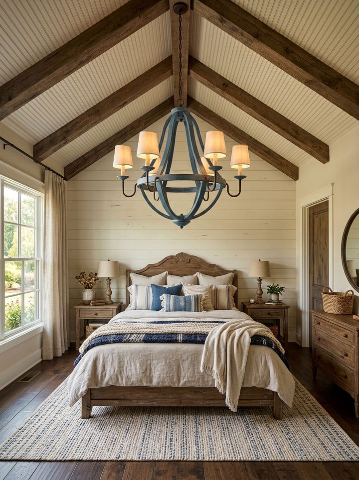 Blue Farmhouse Chandelier - 30 rustic blue bedroom ideas