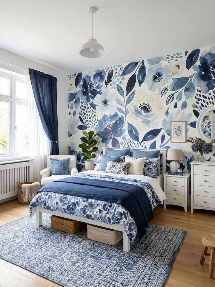 Blue Floral Bedroom - 30 contemporary blue bedroom ideas