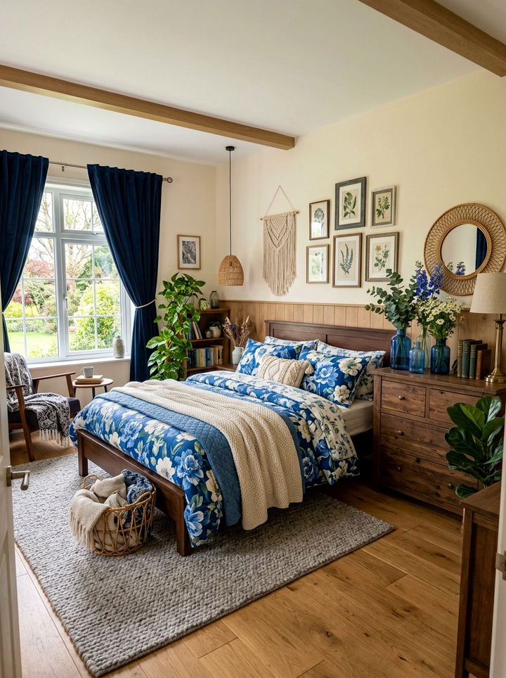 Blue Floral Boho Bedroom - 30 bohemian blue bedroom ideas