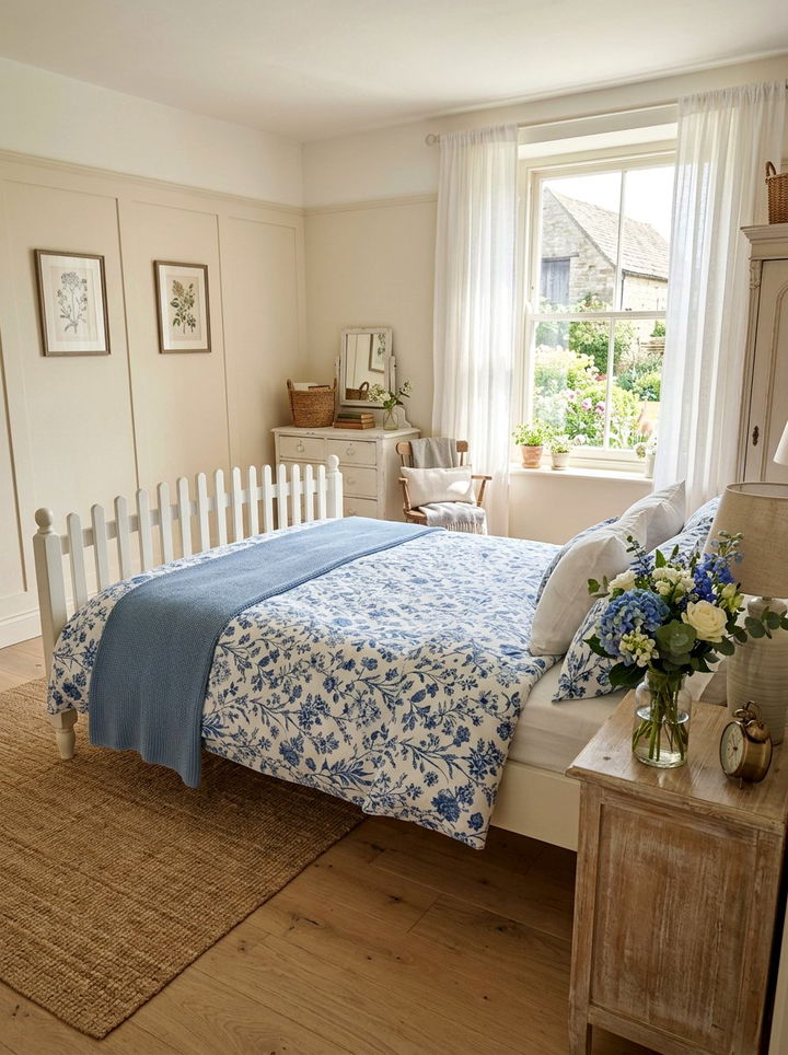Blue Floral Farmhouse Bedroom - 30 farmhouse blue bedroom ideas