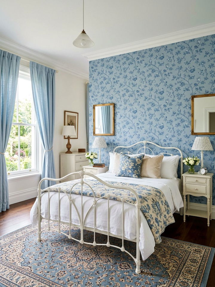 Blue Floral Wallpaper - 30 blue bedroom ideas