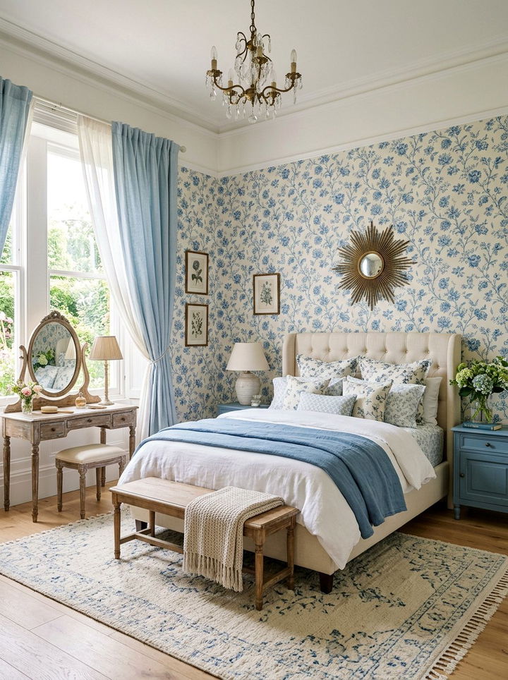 Blue Floral Wallpaper Bedroom - 30 pastel blue bedroom ideas