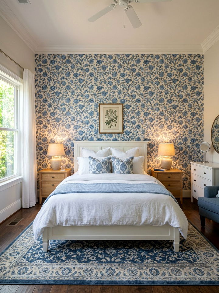 Blue Floral Wallpaper - 30 bedroom accent wall wallpapers