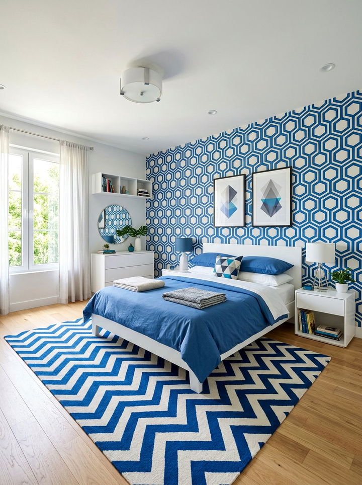 Blue Geometric Patterns - 30 pastel blue bedroom ideas
