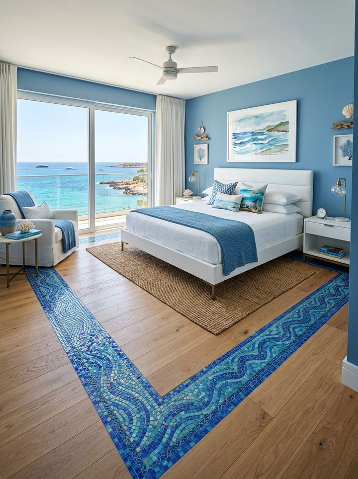 Blue Glass Mosaic - 30 bedroom tile designs