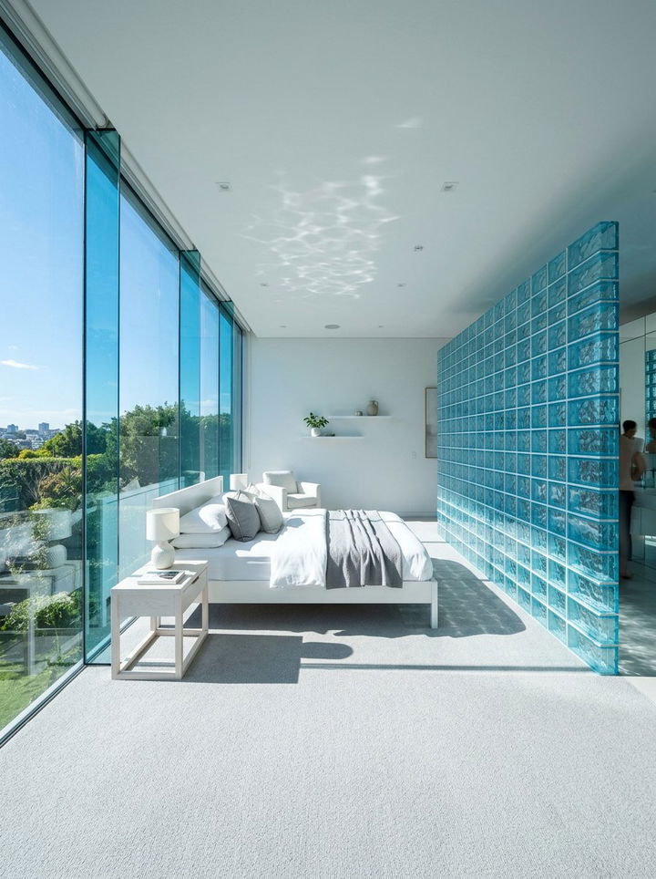 Blue Glass Wall - 30 underwater bedroom ideas